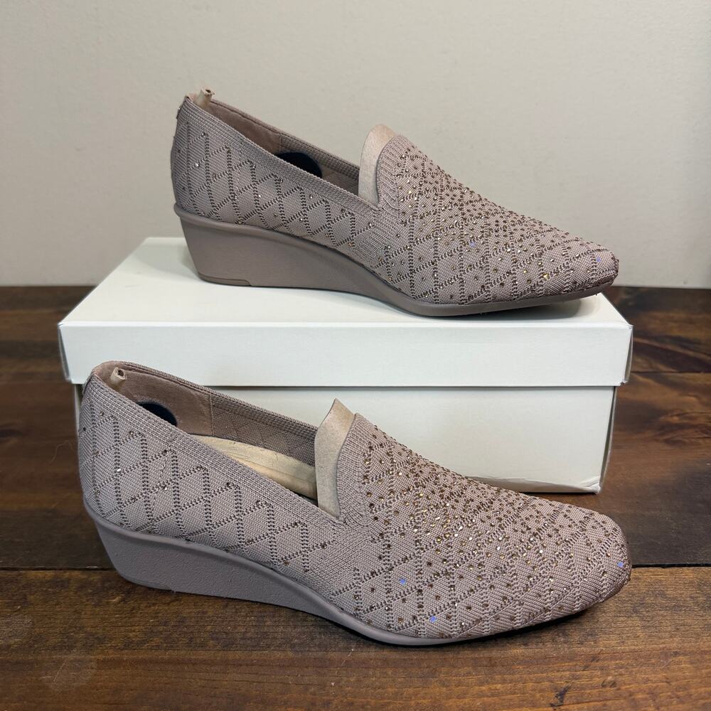 Anne Klein Wendell Low Wedge Pump Mink Crystal Comfort Shoes Women's 8 iFlex